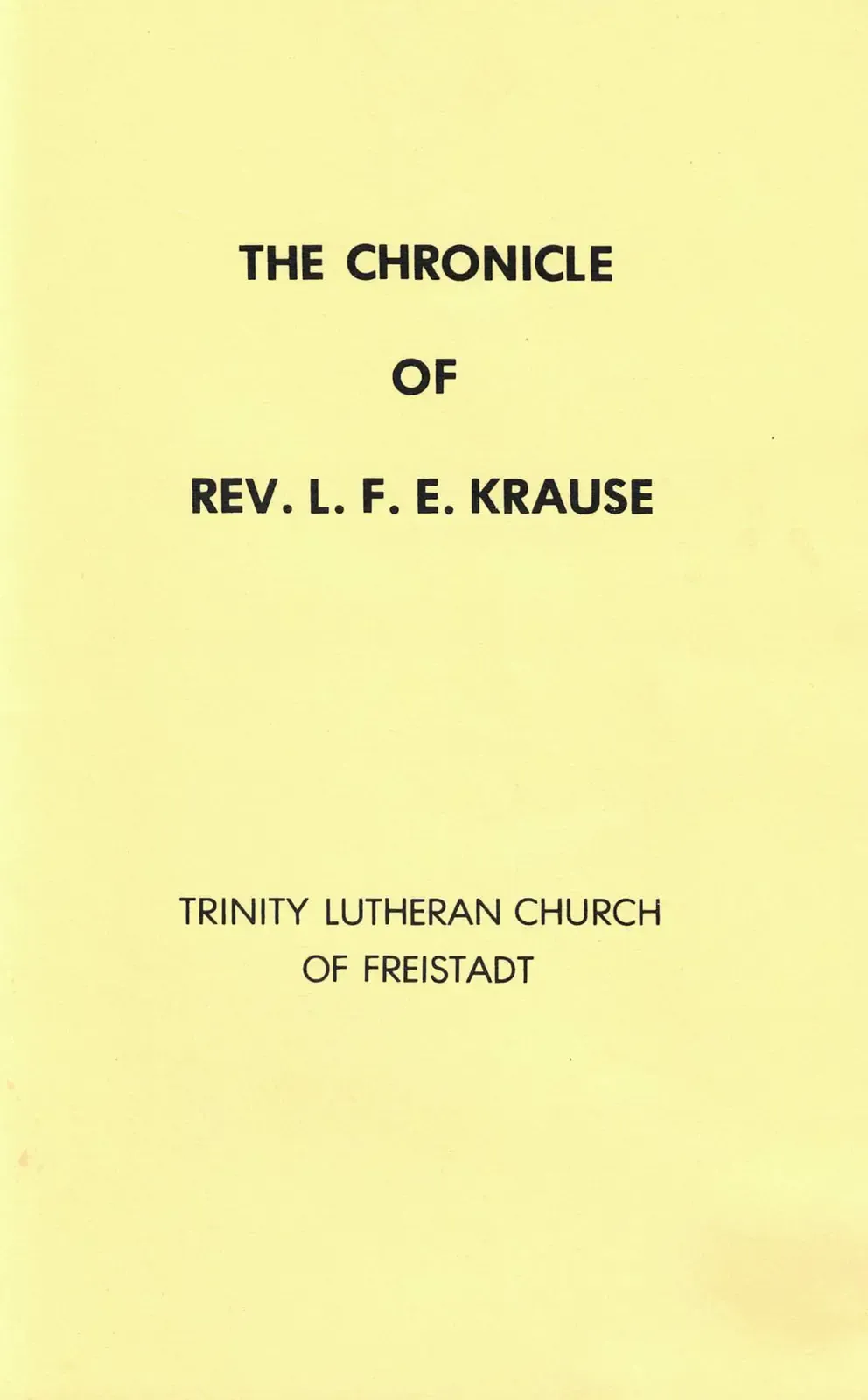 Cover of “The Chronicle of Rev. L.F.E. Krause”